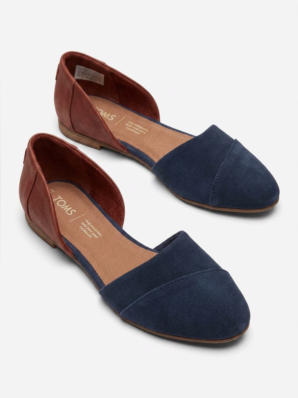 Toms Two-Tone D'Orsay Flats - Navy and Brown leather